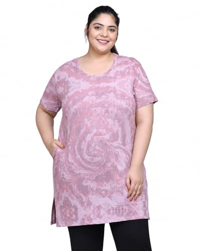 Image of In Love Women's All-Over Printed Cotton Plus Size Longline T-Shirt with Pockets
