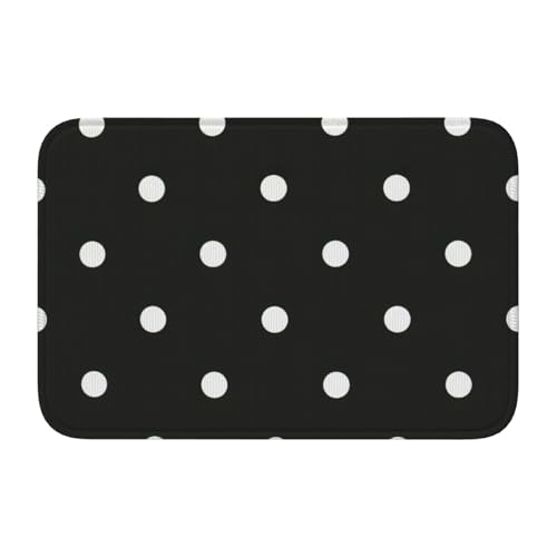 EdWal Alfombra de terciopelo con estampado de lunares blancos y negros para entrada, antideslizante, para interiores o porche, decoración del hogar, 60 x 40 cm