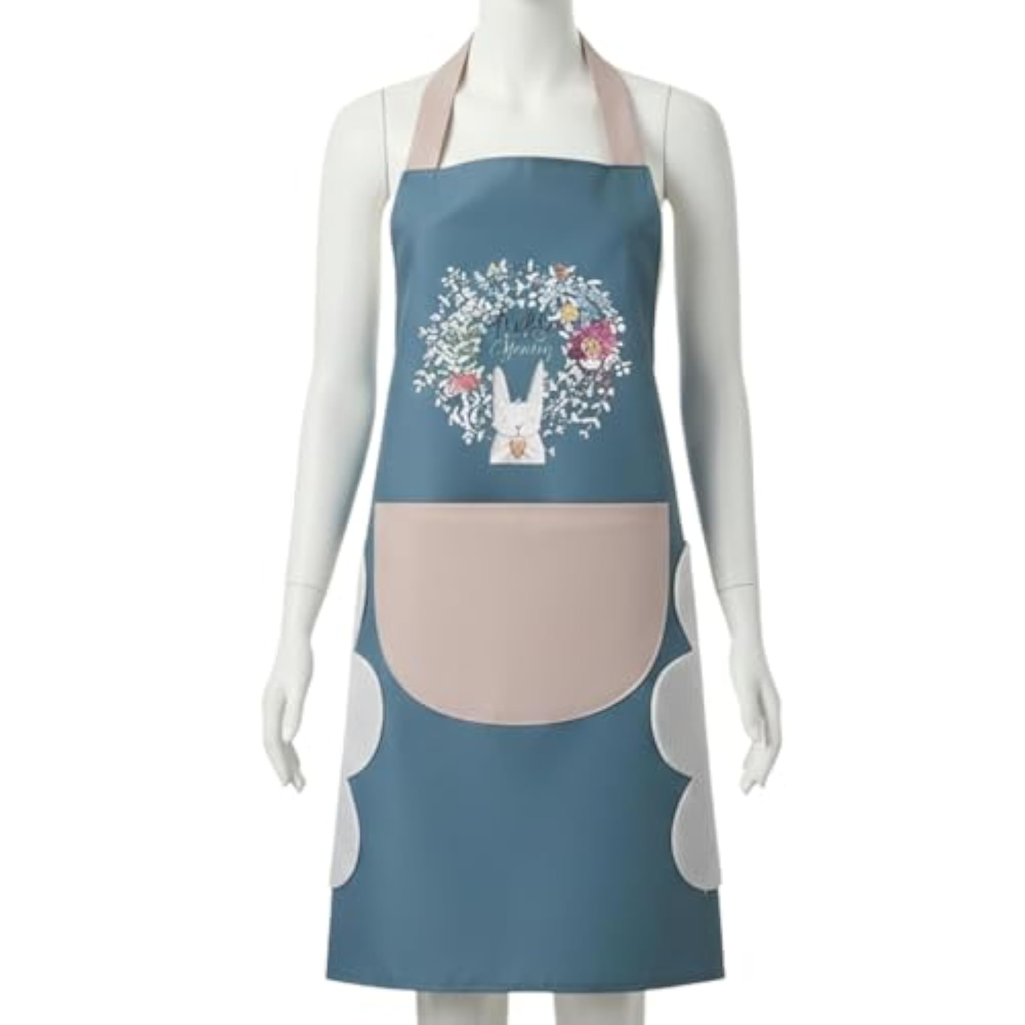 Floral Bunny Print Waterproof Kitchen Apron for Women