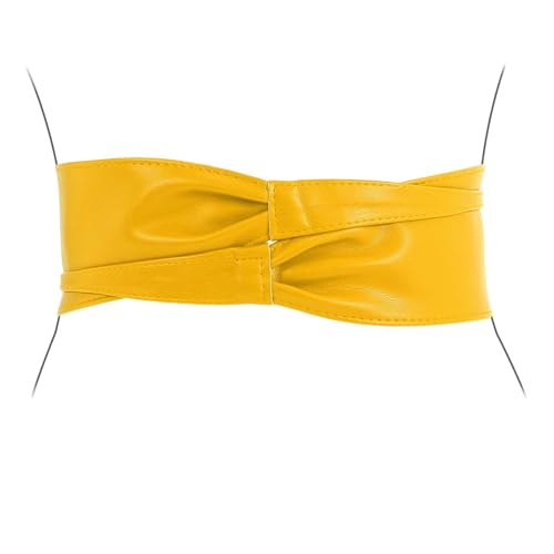 WHIPPY Women Obi Waist Belt Faux Leather Wide Wrap Around Bowknot Belt Ladies Waistband Belts for Dress Yellow, L by WHIPPY - Used condition - Image 5