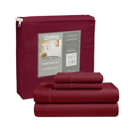 King Sheet Set, 100% Cotton Bed Sheets King Size Sheets Deep Pocket Set, 800 Thread Count Sateen Weave 4 Piece Luxury Bedding, Soft Breathable Machine Washable All Season Comfort- Burgundy