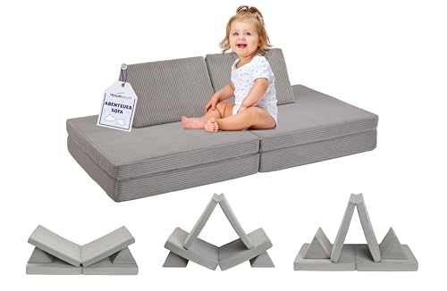Traumnacht Abenteuer Sofa mit kuscheligem Bezug aus hochwertigem Kord Gewebe, waschbar, 81,5 x 81,5 x 12 cm, steingrau, produziert nach deutschem Qualitätsstandard