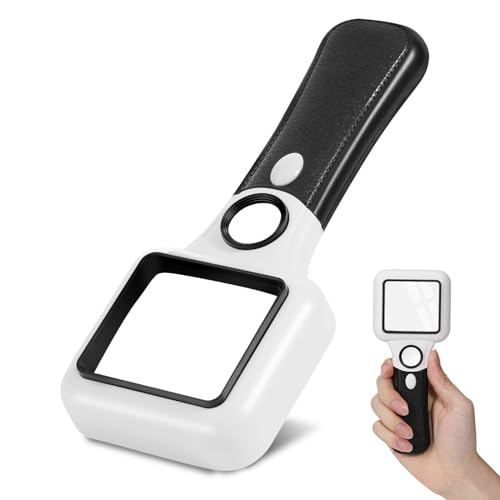 MoKo Magnifying Glass with Light, 45X 10X Handheld Magnifying Glass with 4 Bright Lights, Rectangle Reading Magnifier for Seniors, Lighted Magnifier for Reading, Exploring, Inspection, Jewelry