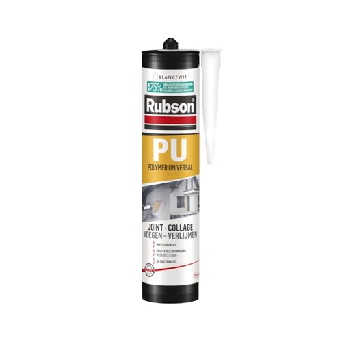 RUBSON PU Mastic Polymère Universel pour Joints et Collages, Coloris blanc, Cartouche de 280 ml, Blanc - Cartouche de 280ml