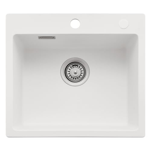 CECIPA Fregadero de cocina de 50 x 45 cm, 80% arena de cuarzo de granito, 1 lavabo empotrable, incluye sifón y sobre