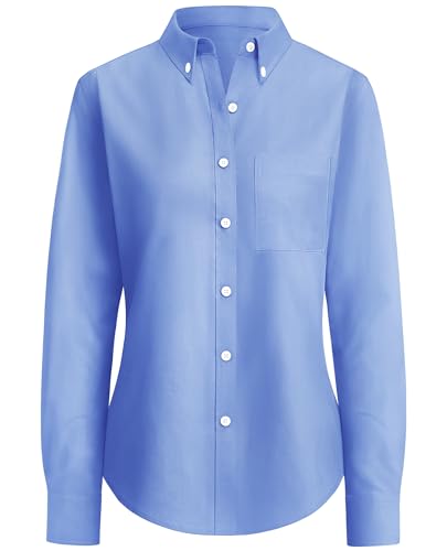 Image of siliteelon Button Down Shirts for Women Oxford Shirt Long Sleeve Classic Wrinkle Free Business Dress Shirts Work Office