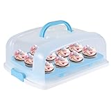 2in1 Cupcake Carrier and Cake Keeper with Lid, Rectangle Pie Carrier,Large Portable Storage Container for Storing 12 Cupcakes or 1 Large Cake (Blue)