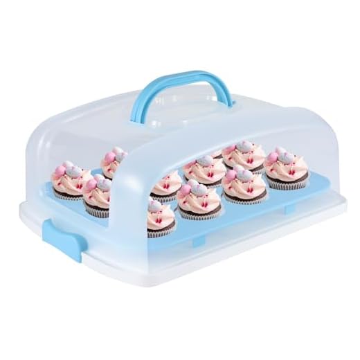 2in1 Cupcake Carrier and Cake Keeper with Lid, Rectangle Pie Carrier,Large Portable Storage Container for Storing 12 Cupcakes or 1 Large Cake (Blue)