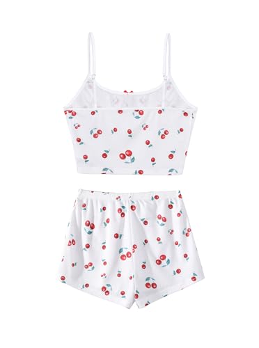 Image of Hilinker Womens Graphic 2 Piece Pajama Set Summer Cute Crop Cami and Shorts Ribbed Lounge Sets