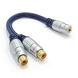 CONTENU DU COLIS - 1 x câble adaptateur kenable PURE bleu foncé avec prise jack femelle 3,5mm vers 2 prises RCA phono femelles, longueur 15cm