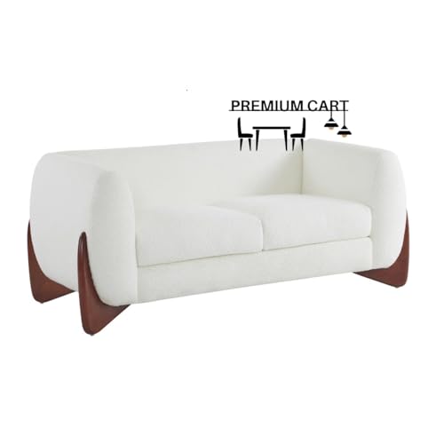 Image of Upholstered 3 Seater Sofa Three Seater Sofa with Wooden Legs for Living Room Hotels & Offices (Two Seater Boucle White)
