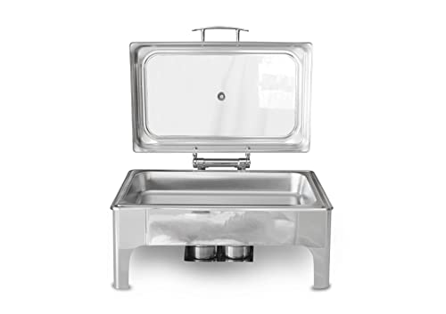 Image of Malabar Stainless Steel Electric Chafing Dish with Transparent Lid, Rectangular Chafing Dish Set with Hydraulic Lid, Mirror Finished Buffet Food Warmer (Non Electric, 9 LTR)