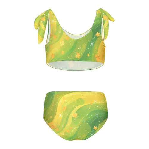 Green Glitter Texture Girls' Two Piece Kids Bikini Set Scoop Neck Bathing Suit Swimwear Adjustable Shoulder Strap2