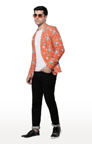 Image of SHOWOFFFF Men Printed Front-Open Casual Blazer | Notched Lapel Full Sleeves Cotton Blazer for Mens | Slim Fit Regular Length Blazer for Men's
