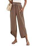 LOMON Womens Wide Leg Palazzo Capri Pants 2025 Summer Casual Loose High Waisted Linen Lounge Flowy Cropped Beach Work Trousers (Coffee,S)