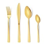 Otto Koning - Leipzig- 32-Piece Gold Cutlery Set for 8 - Premium Stainless Steel Knife and Fork Sets - Includes Table Knives, Forks, Spoons, and Coffee Spoons - Modern Design, Dishwasher Safe