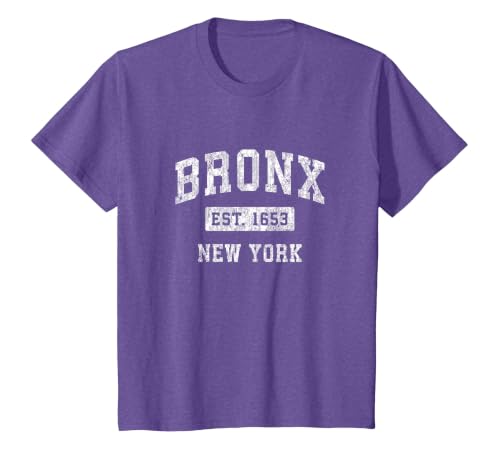 Bronx New York NY Vintage Established Sports Design T-Shirt, Youth, Purple Heather, Large