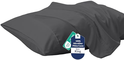 Image of Royale Linens King Pillowcase Set of 2 - Bed Pillow Cover - 20 inch x 40 inch -Grey Pillowcases - 1800 Brushed Microfiber, Wrinkle & Fade Resistant - Soft & Cozy- King Size Pillow Case (Grey)
