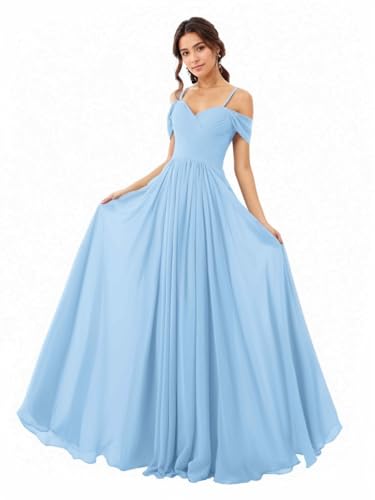 Women A-Line Ruched Off-Shoulder Floor Length Chiffon Party Prom Formal Gown Bridesmaid Dresses2
