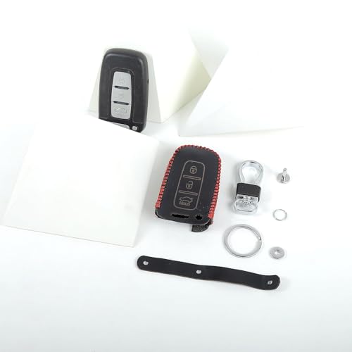 Image of Leather Smart Car Key Cover Case with Key Chain for Old Verna, Old I-20 (Black)
