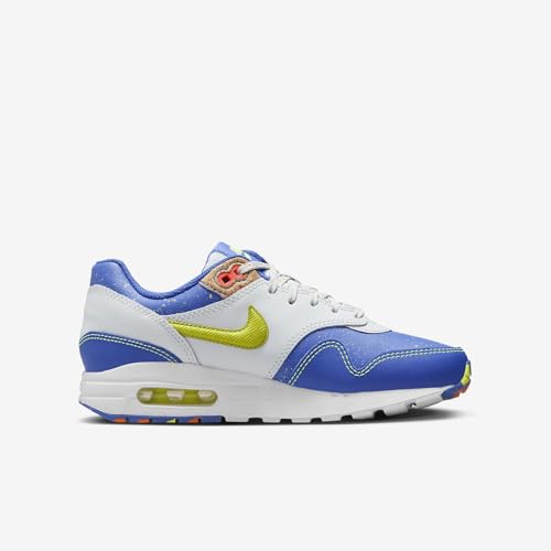Nike Air Max 1 Big Kids' Shoes (HJ9236-488, Astronomy Blue/Photon Dust/Total Orange/Volt) Size 43