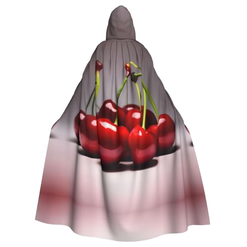 Manteau à capuche cerises idée cadeau originale cape longue de fête adulte