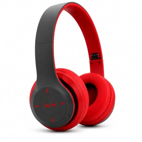 Image of P0047 Wireless Bluetooth Headphones with Deep Bass, Foldable Design, Built-in Microphone, Adjustable Headband, Noise Isolation, Stereo Sound for Mobile, Laptop & Tablet (Multicolour). (RED)