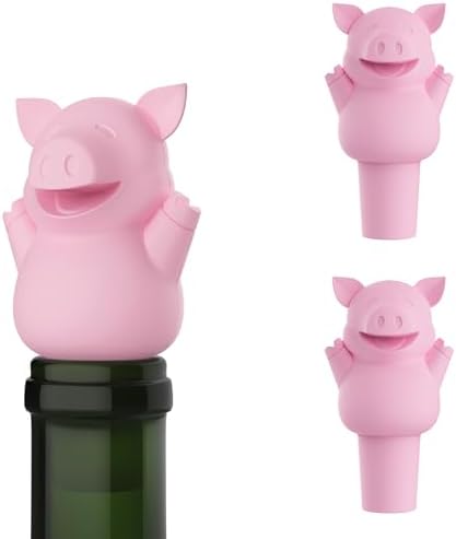 Pund'it 3 Little Swigs Wine Bottle Stoppers, Set of 3 Pig Silicone Champagne and Wine Corks