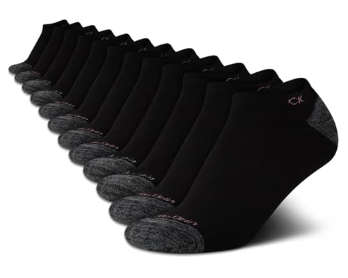 Calvin Klein Womens No Show Socks - 12 Pack Breathable Cushioned Athletic Performance Low Cut Running Socks for Women, Size 4-10, Black
