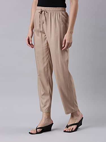 Image of GO COLORS Women Solid Mid Rise Relaxed Fit Viscose Casual Pants