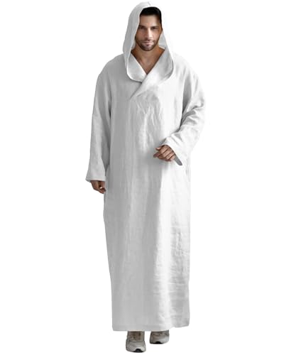 YAOHUOLE Arabic Thobe for Men Long Sleeve Kaftan Jubba Thobe for Men White L