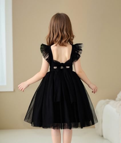 LYSMuch 18M-7Y Toddler Girls Princess Tutu Dress Ruffled Sleeve A-Line Vintage Tulle Girl Solid Dresses for Party2