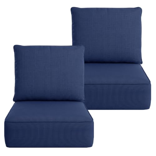 GAVOON Outdoor Chair Cushions 24 x 24 x 6 Inch, 100% Olefin Patio Furniture Cushions, Water & Fade Resistant Deep Seat Replacement Set with 30D Foam and 7 Inch Back Pillow, Set of 2, Dark Blue