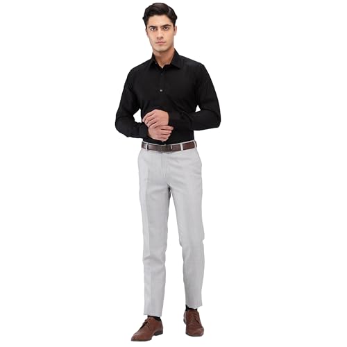Image of Raymond Men's Slim Fit Checks Pattern Poly Viscose Blend Flat Front Formal Trouser