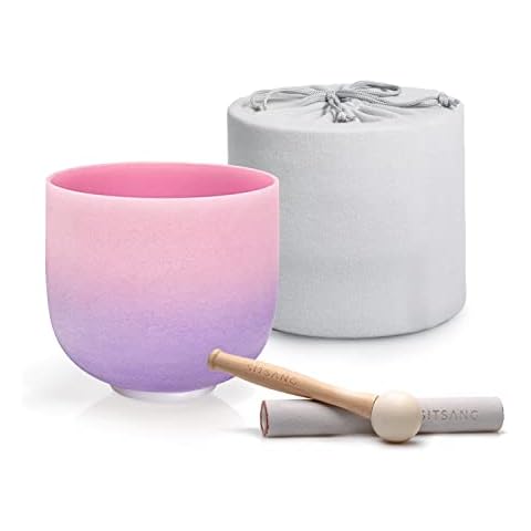 SITSANG Pink Purple F Note Crystal Singing Bowl Heart Chakra 8 inch with Sponge Padded Bundle Bag and Singing Bowl Suede Striker and Rubber Mallet Cover