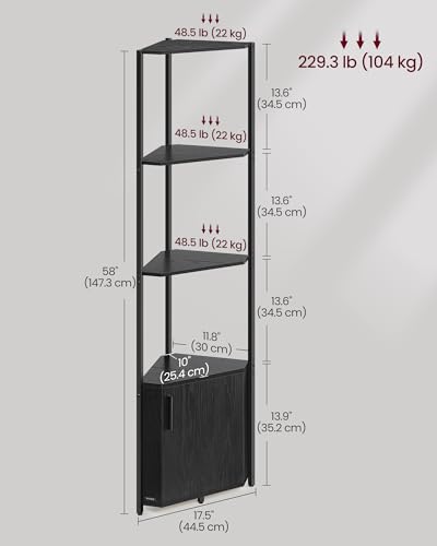 Image of VASAGLE Corner Shelf with Storage, 5-Tier Corner Storage Cabinet | Corner shelf storage cabinet, Ebony Black and Ink Black, for Living Room, Bedroom, Kitchen, Bathroom, ULBC580B01
