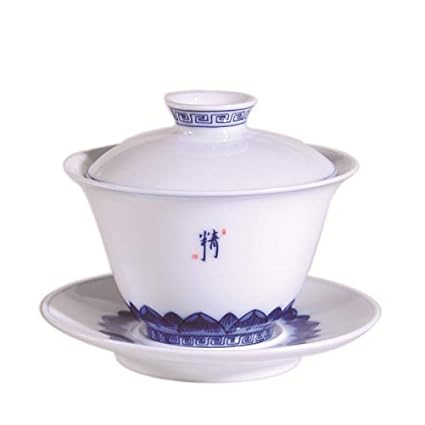 Handmade Blue and White Ceramic Bowl Large Tureen with God kung fu Tea Cup Sweet White Porcelain Tea Bowl (Color : White)