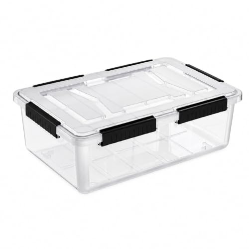 Image of Stackable Storage Box with Lids, 32L, Pack of 2 | Waterproof, Clear, Heavy Duty, Bulk Storage