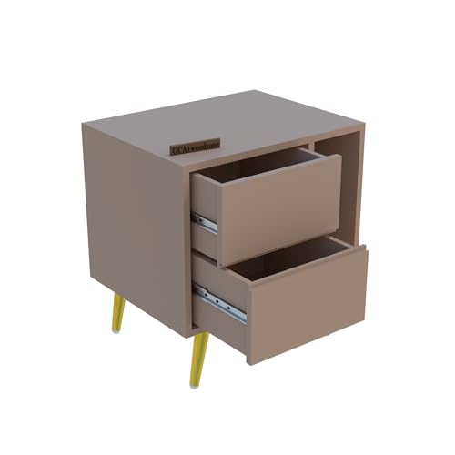 Image of Wooden Bedside Table for Bedroom | Wooden Bed Side Nightstand Lamp Table with 2 Drawers & Open Shelf Storage for Home & Hotels | HDMR Premium Wood & Iron Legs, Light Beige|Pack of 2