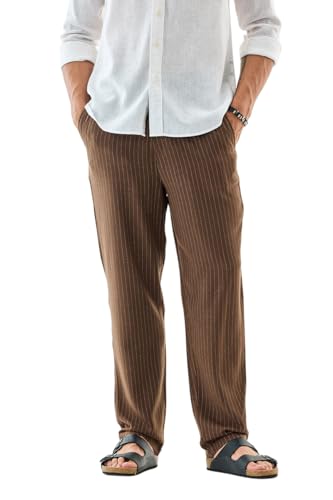 Image of SNITCH Men Casual Trousers | Relaxed Fit Pinstripe Design | Breathable Viscose Blend & Lightweight Fabric for Summer & Everyday Wear