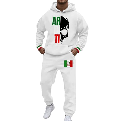 Munweiyu Traje de hombre con bandera de Italia, chándal para hombre, estampado de 2 piezas, sudadera con capucha y pantalones de chándal, ropa deportiva, traje de casa, traje deportivo