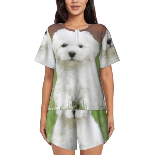 Ensemble de pyjama 2 pièces motif bichon frisé pour femme