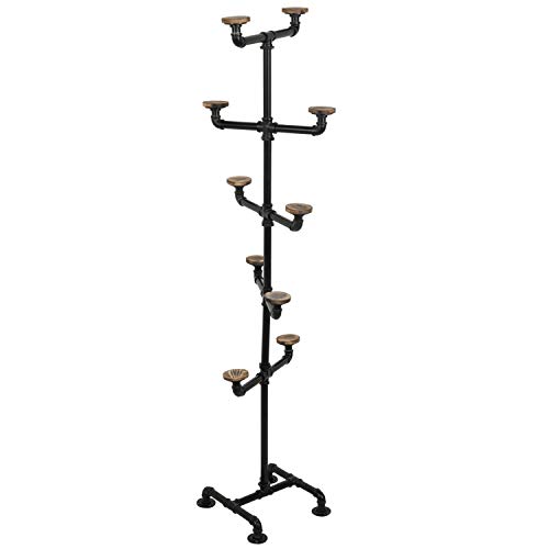 Mygift Industrial Black Metal Hat Rack Stand With 10 Round Rustic Brown Wood Hanging Hooks #TOP5