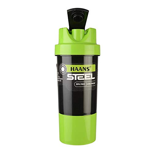HAANS Steel Printed Normal Shaker 400 ml Protein Shaker (Pack of 1, Green, Steel/Chrome, Steel)