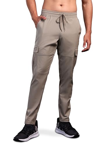 Image of TECHNOSPORT Men's Regular Fit Mid Rise Polyester Solid Cargos for Activewear, Regular Use and Quick Dry