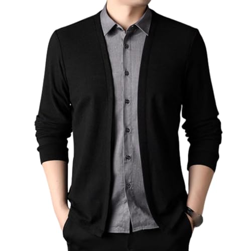 Men's Fake Two Piece Shirt Collar Knitted Cardigan, Autumn Long Sleeve Button Slim Fit T-Shirt Cardigan Sweaters