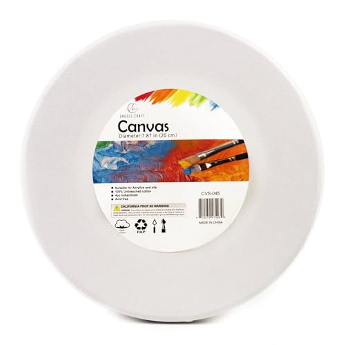 ANGELS CRAFT Round Wrapped Canvas for Painting 7.87 (20 cm) - 100% Unbleached Cotton Suitable for Acrylic & Oil Paints Acid-Free Art Supplies School Home Dcor Project