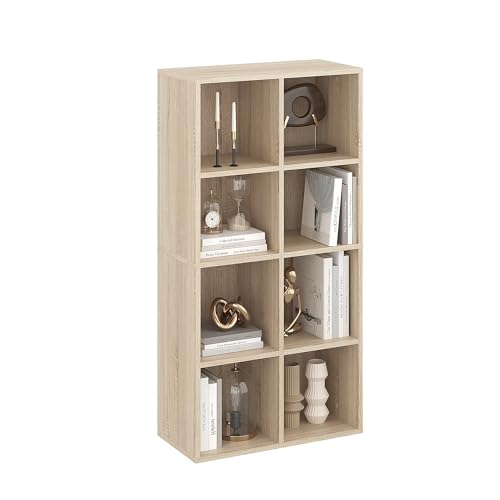 Komto Bibliothèque Chêne Sonoma – Meuble Cube 8 Cases, Étagère de Rangement pour Salon, Chambre ou Bureau | Nubo 61 x 120 x 29 cm