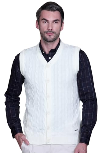 Image of V Neck Cardigans for Men - Woolen Sleeveless Sweater for Man Winter Wear