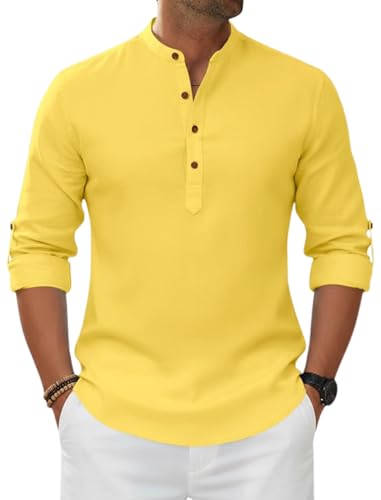 Image of Macsivo Men's Cotton Blend Solid Short Kurta with Regular Lenth Mandarin Neck Full Sleeves and roll-up tab| Kurta Style Shirt for Men